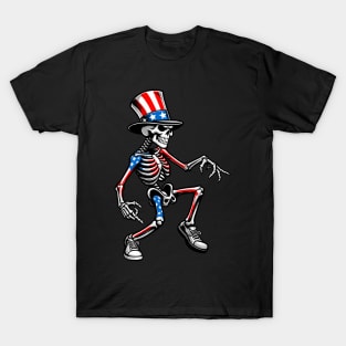 Funny Skeleton Dancing Celebrate the America Independent Day T-Shirt